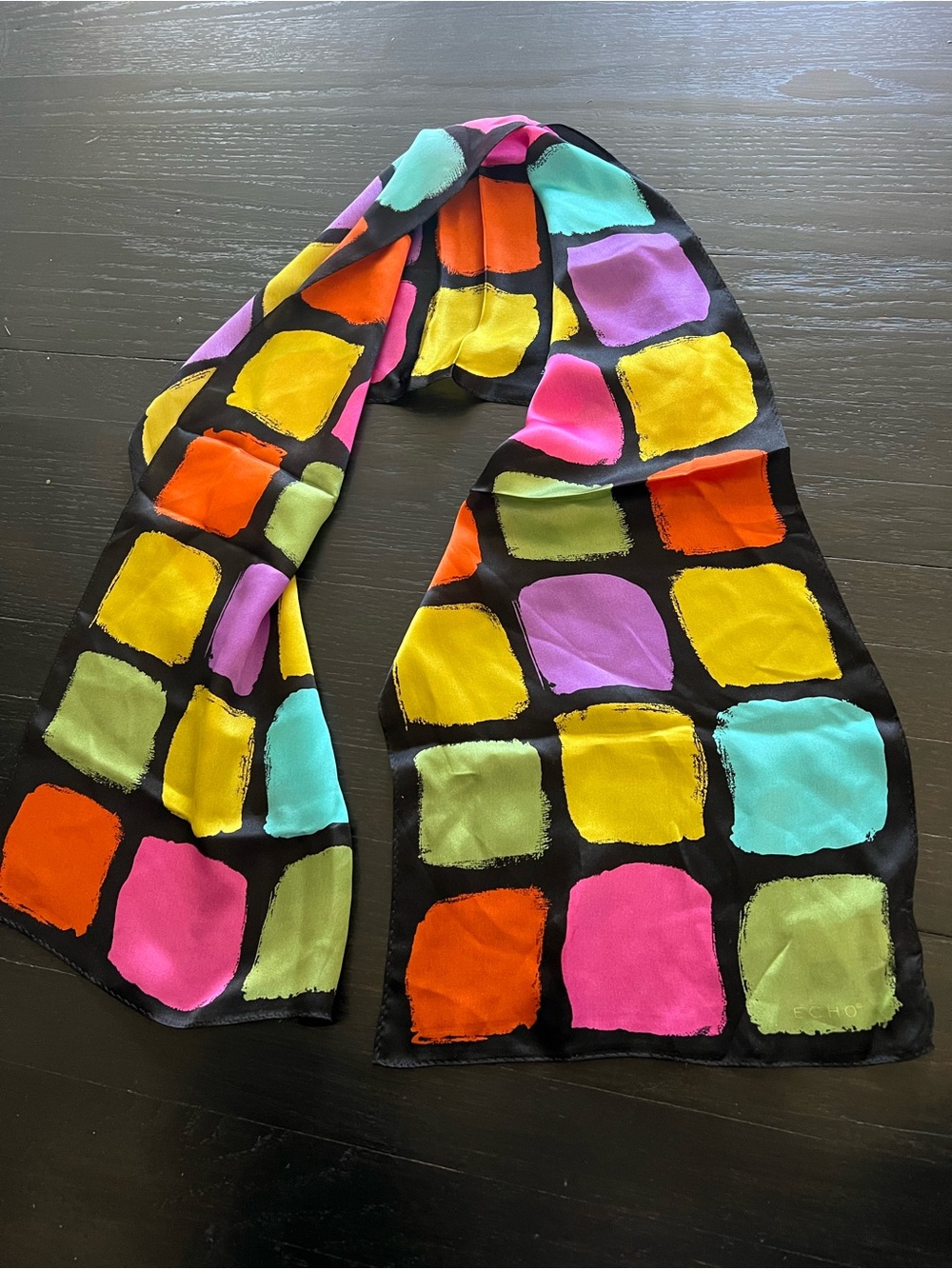 ECHO Silk Multicolor Square Print Scarf - Black Background